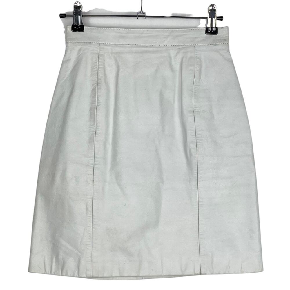 Byrnes & Baker White Leather A-line Skirt High Waist Vintage 4